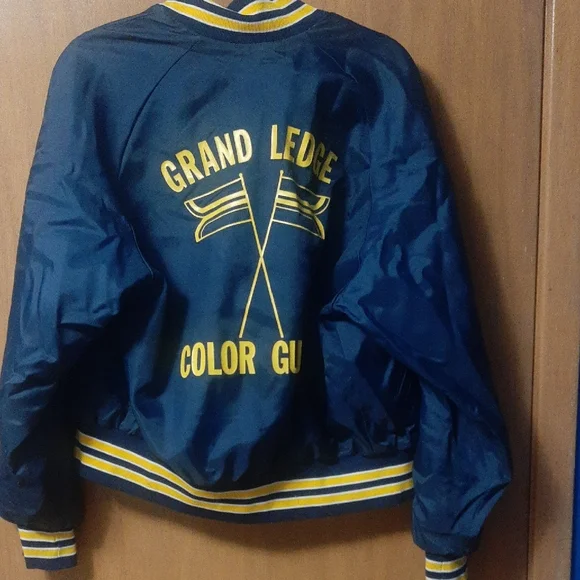 Vintage Blue Varsity Jacket with Yellow Stripes - Picture 2 of 2